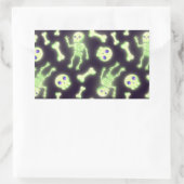 Sticker Rectangulaire Halloween mignon Éffrayant brillant squelette os c (Sac)
