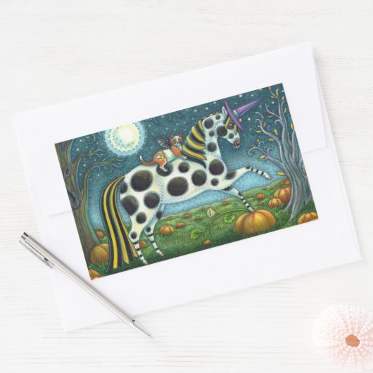 STICKER RECTANGULAIRE HALLOWEEN PONY ET CHAT CHAT CHAT CHEVAL (Enveloppe)