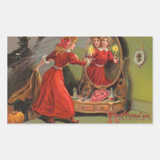 Sticker Rectangulaire Hallowe'en Réflexion miroir fille Vintage (Devant)