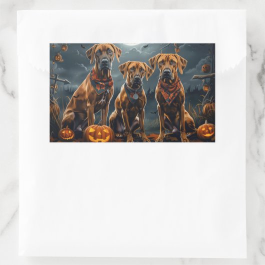 Sticker Rectangulaire Halloween Rhodesian Ridgeback Éffrayant (Sac)
