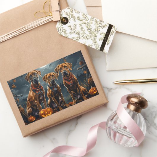 Sticker Rectangulaire Halloween Rhodesian Ridgeback Éffrayant (Cadeaux)