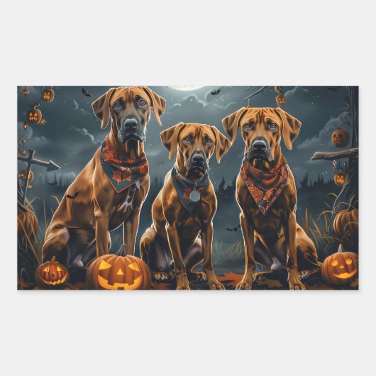 Sticker Rectangulaire Halloween Rhodesian Ridgeback Éffrayant (Devant)