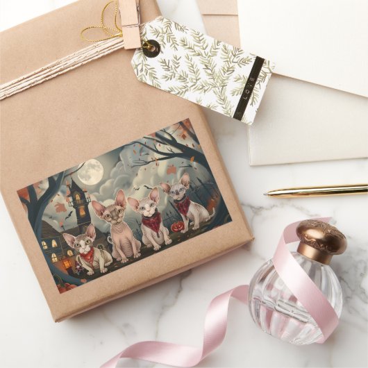 Sticker Rectangulaire Halloween sphynx chats Éffrayant (Cadeaux)