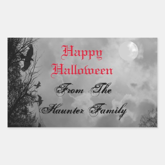 Sticker Rectangulaire Halloween sur mesure avec corbeau de Pleine lune (Devant)