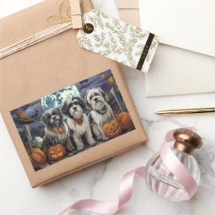 Sticker Rectangulaire Halloween Tibétain Terrier Éffrayant