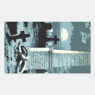 Sticker Rectangulaire Halloween vintage, cimetière effrayant avec des to