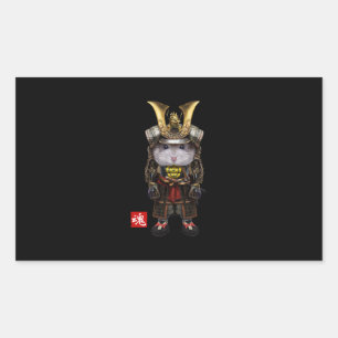 Sticker Rectangulaire Hamster Gris Avec Samurai Japonais