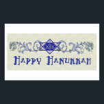 Sticker Rectangulaire Hanoukka Peace Star<br><div class="desc">Scrollwork tient au centre une étoile de David avec un panneau de Paix et un souhait pour une Hanoukka Heureuse.</div>