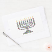 Sticker Rectangulaire Hanoukkiah fait avec des pierres précieuses (Enveloppe)