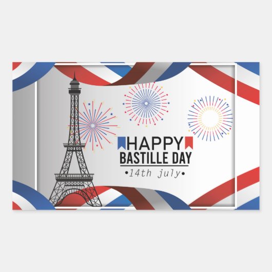 Sticker Rectangulaire Happy Bastille Day - 14th July (Devant)