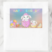 Sticker Rectangulaire HAPPY EASTER Bunny Oeufs Couleurs Favoriser Cadeau (Sac)