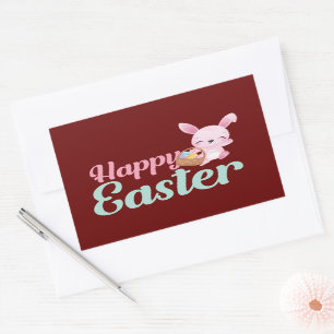 Sticker Rectangulaire HAPPY EASTER drôle de lapin de Pâques egghunt