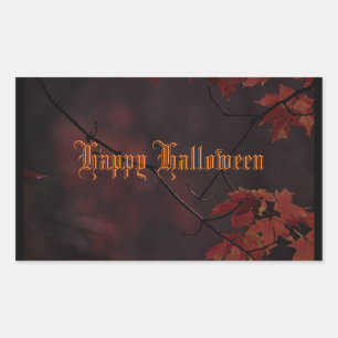 Sticker Rectangulaire Happy Halloween feuillage d'automne