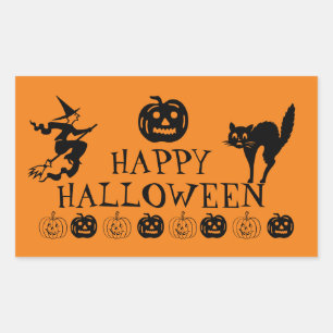 Sticker Rectangulaire Happy Halloween noir & orange décoration éffrayant