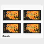 Sticker Rectangulaire Happy Halloween Silhouette Black Cat Merci (Feuille)