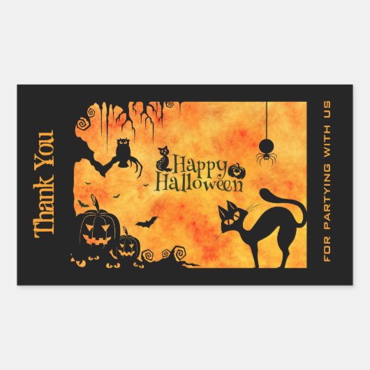 Sticker Rectangulaire Happy Halloween Silhouette Black Cat Merci (Devant)