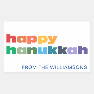 Sticker Rectangulaire Happy Hanoukka Simple Rainbow Typographie personna
