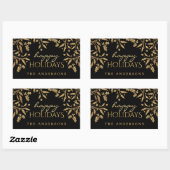 Sticker Rectangulaire Happy Holidays Gold Faux Foil Holly Branches (Feuille)
