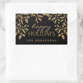 Sticker Rectangulaire Happy Holidays Gold Faux Foil Holly Branches (Sac)