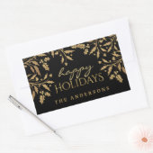 Sticker Rectangulaire Happy Holidays Gold Faux Foil Holly Branches (Enveloppe)
