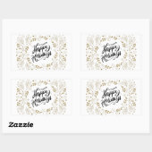 Sticker Rectangulaire Happy Holidays Gold Floral avec Branches & Blooms (Feuille)