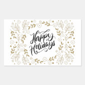 Sticker Rectangulaire Happy Holidays Gold Floral avec Branches & Blooms (Devant)