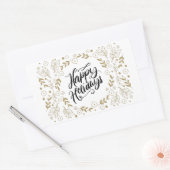 Sticker Rectangulaire Happy Holidays Gold Floral avec Branches & Blooms (Enveloppe)