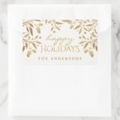Sticker Rectangulaire Happy Holidays Gold Shimmer Holly Branches (Sac)