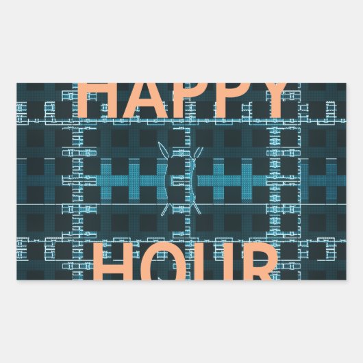 Sticker Rectangulaire Happy Hour Texte bleu Vector Art Imprimer (Devant)