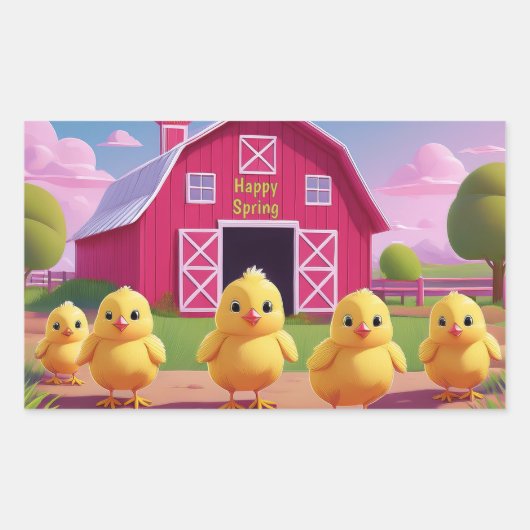 Sticker Rectangulaire Happy Spring Chicks in Barnyard (Devant)