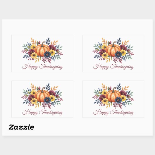 Sticker Rectangulaire Happy Thanksgiving (Feuille)