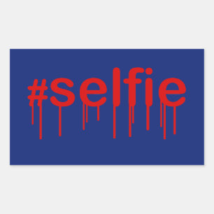 Sticker Rectangulaire Hashtag Selfie Drooling sur décor bleu