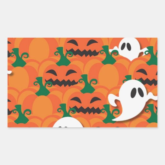 Sticker Rectangulaire Haunted Halloween Citrouille Patch Ghosts (Devant)