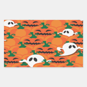 Sticker Rectangulaire Haunted Halloween Citrouille Patch Ghosts