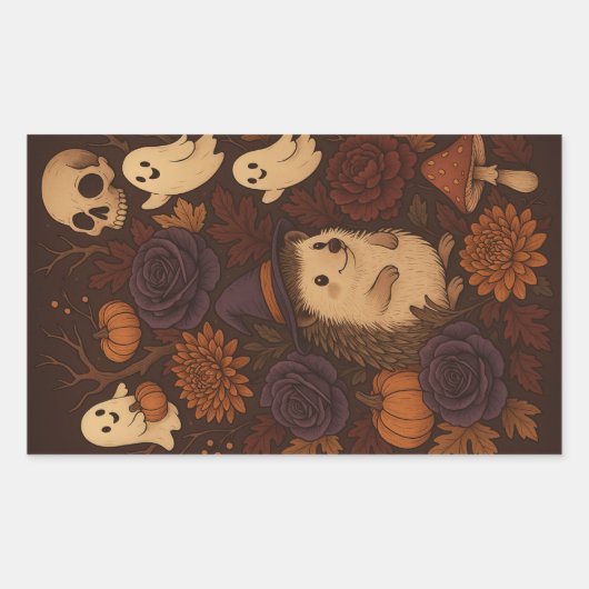 Sticker Rectangulaire haunted woods hedgehog halloween (Devant)