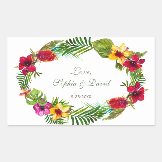 Sticker Rectangulaire Hawaïen radiant Tropical Floral Mariage (Devant)
