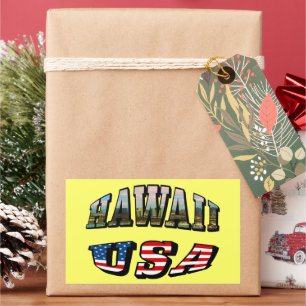 Sticker Rectangulaire Hawaii Picture et USA Flag Text