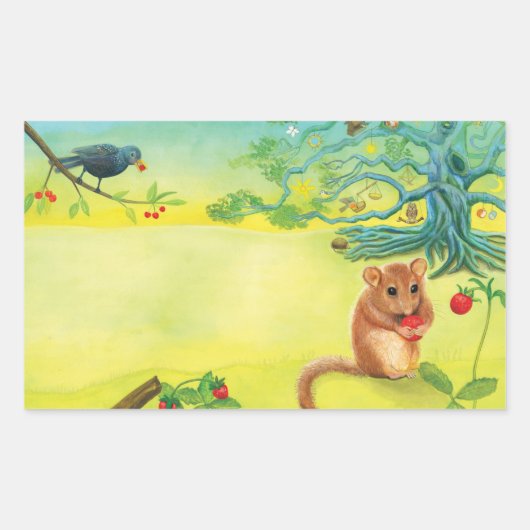 Sticker Rectangulaire Hazel Dormouse Manger Fraise Sauvage (Devant)