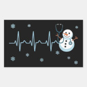 Sticker Rectangulaire Hearbeat Nurse Snowman Noël (Devant)