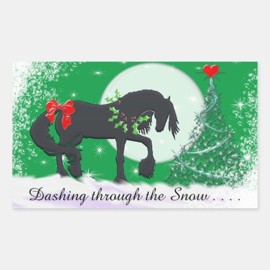 Sticker Rectangulaire Heart Horses VI Holiday (Holiday Tree) (Devant)