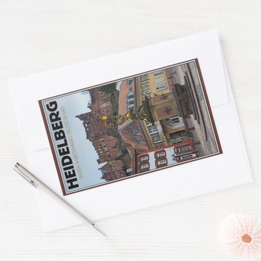 Sticker Rectangulaire Heidelberg - Statue et Château (Enveloppe)