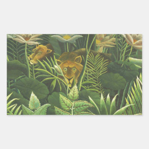 Sticker Rectangulaire Henri Rousseau Jungle Tropical Lion Impression Vin