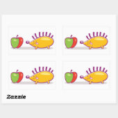 Sticker Rectangulaire Hérisson Et Une Pomme (Feuille)