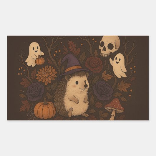 Sticker Rectangulaire hérisson forêt hantée 2 (Devant)