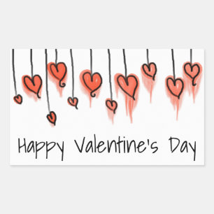 Sticker Rectangulaire Heureuse Sainte-Valentin des Coeurs d'aquarelle ro