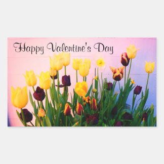 Sticker Rectangulaire Heureuse Sainte-Valentin Diverses Tulipes #1 Stick