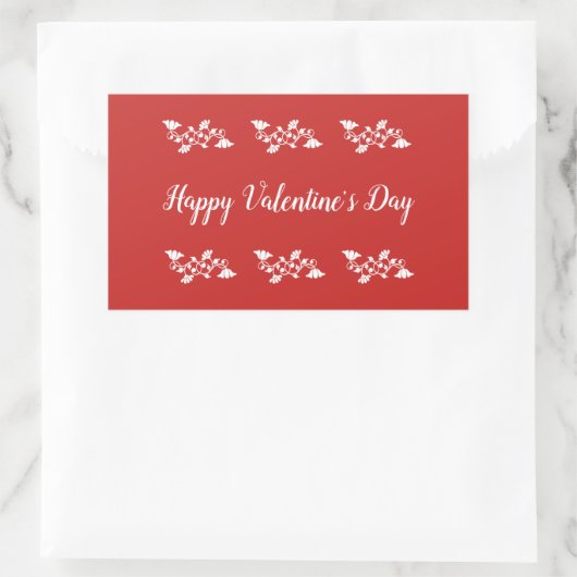 Sticker Rectangulaire Heureuse Sainte-Valentin Rouge et blanc Script Flo (Sac)