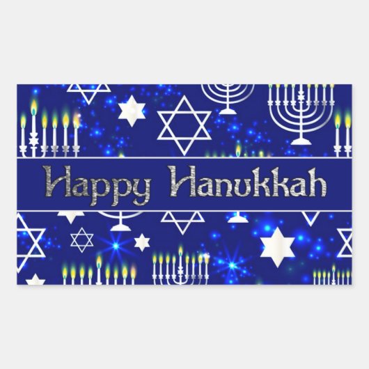 Sticker Rectangulaire Heureux Hanoukka Menorah (Devant)