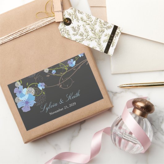 Sticker Rectangulaire Hibiscus bleu Mariage floral (Cadeaux)