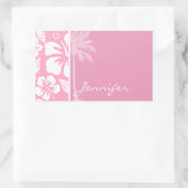 Sticker Rectangulaire Hibiscus Tropical Rose Carnation; Palme D'Été (Sac)